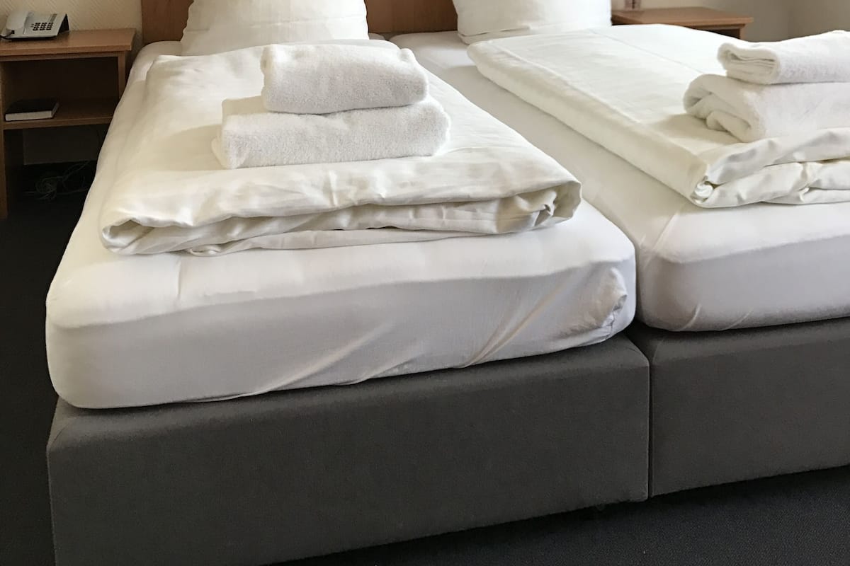 Twin kamer | Een bureau, een strijkplank/strijkijzer, gratis wifi, beddengoed
