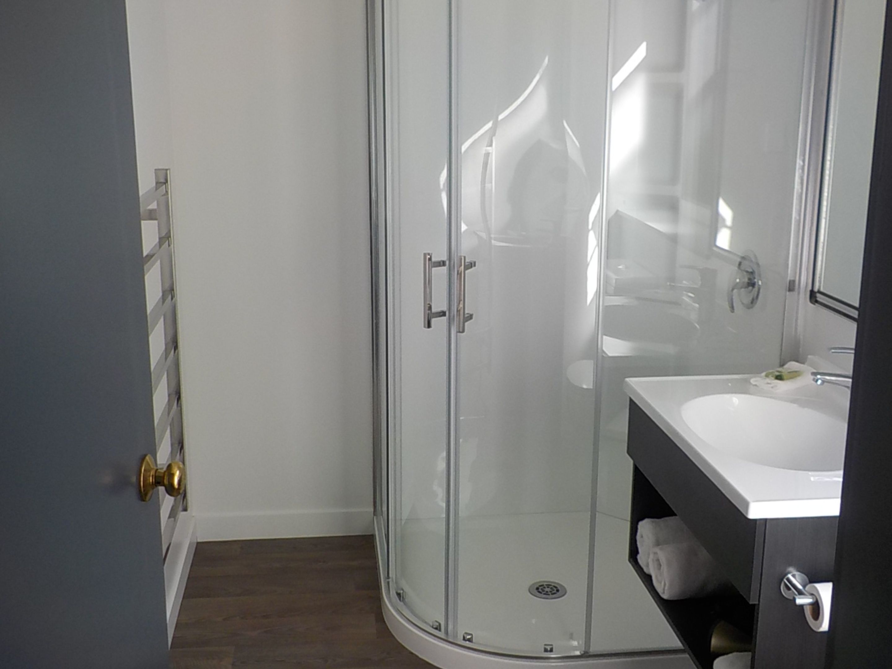 deluxe king or twin studio | bathroom | shower, free toiletries, hair dryer, towels