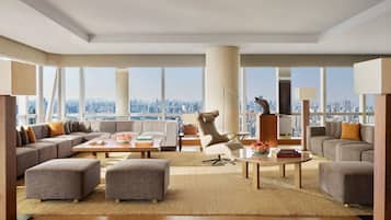 Suíte presidencial | Área de estar | TV LED 48 polegadas com canais a cabo, TV, filmes pagos