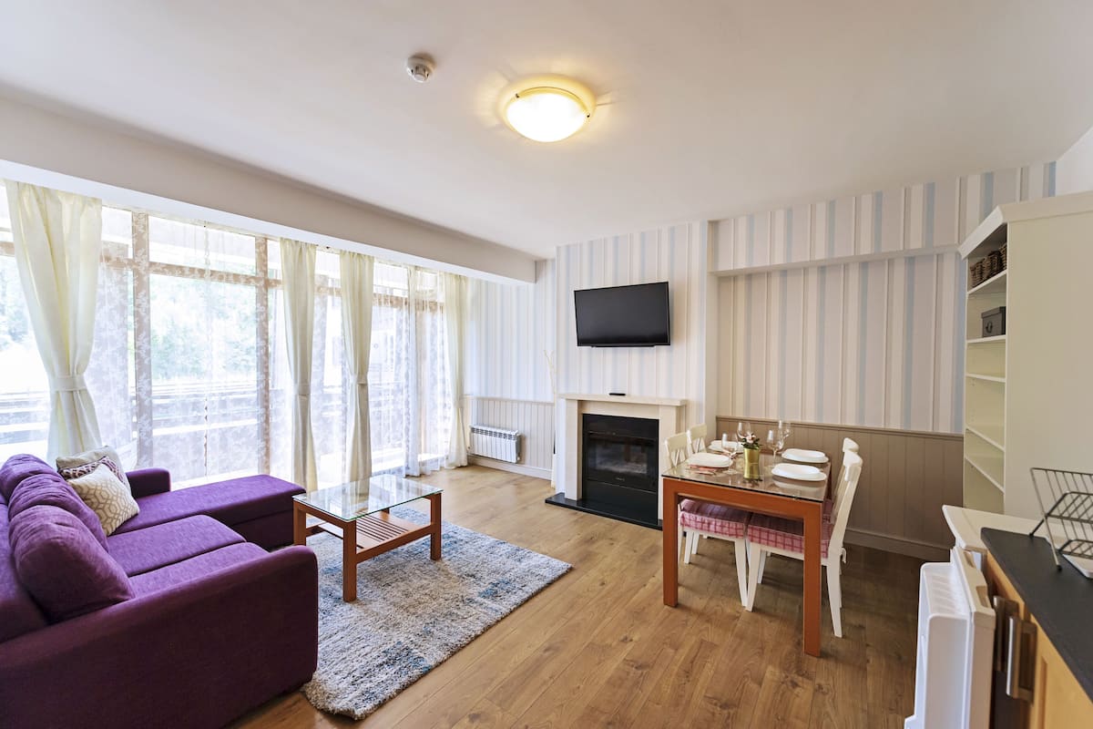 Apartment, 1 Bedroom | Living area | Flat-screen TV, fireplace