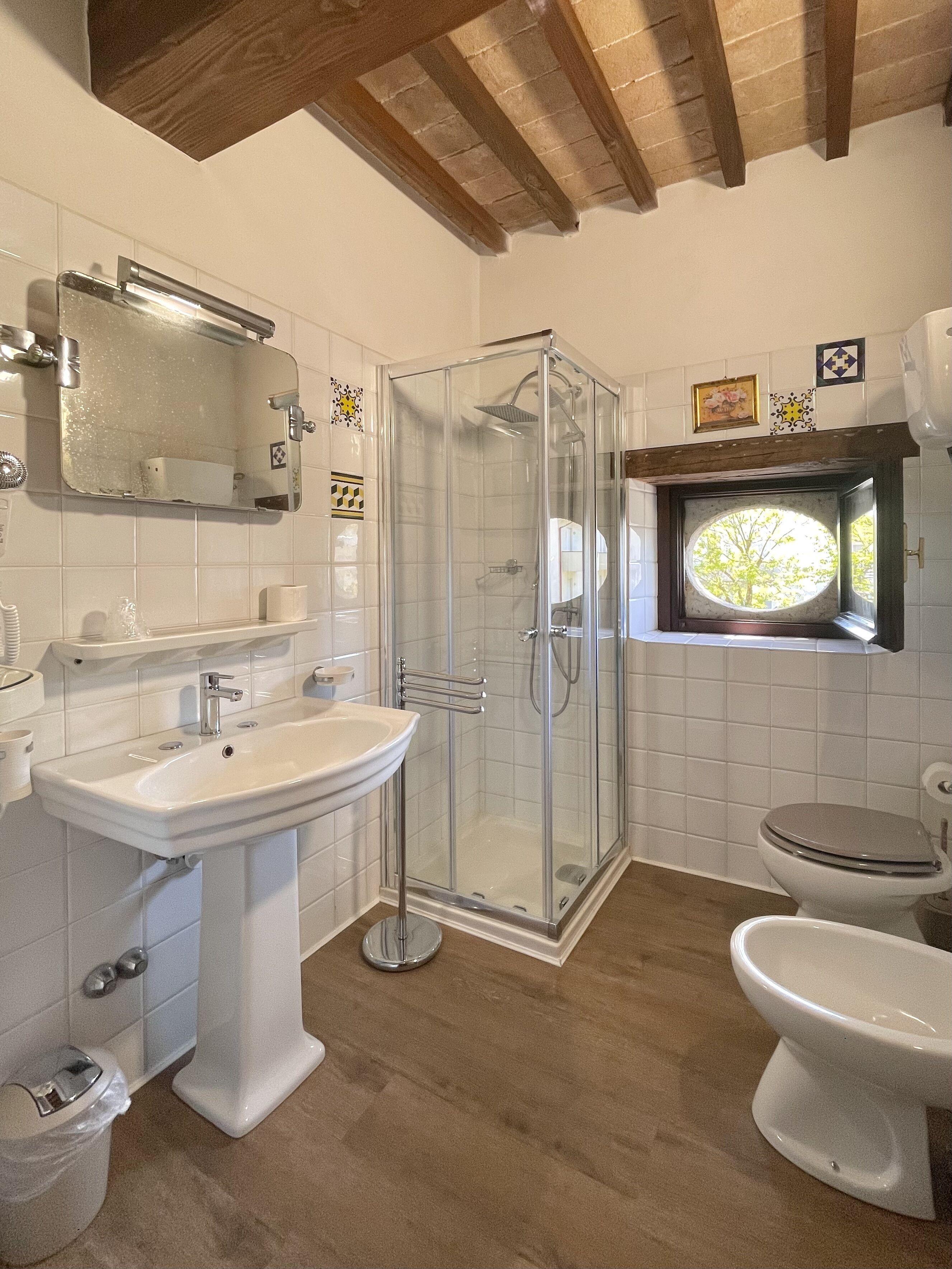 shower, free toiletries, hair dryer, bidet