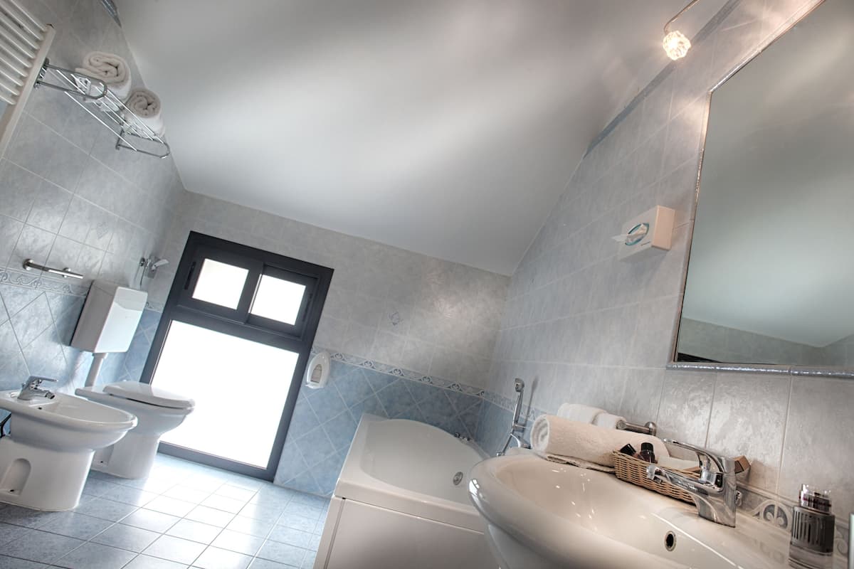 family room (fellini) | bathroom | hair dryer, towels, soap, shampoo