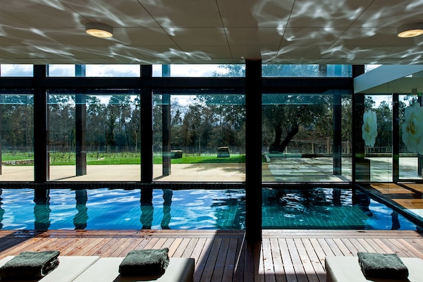 Indoor pool, seasonal outdoor pool, pool loungers