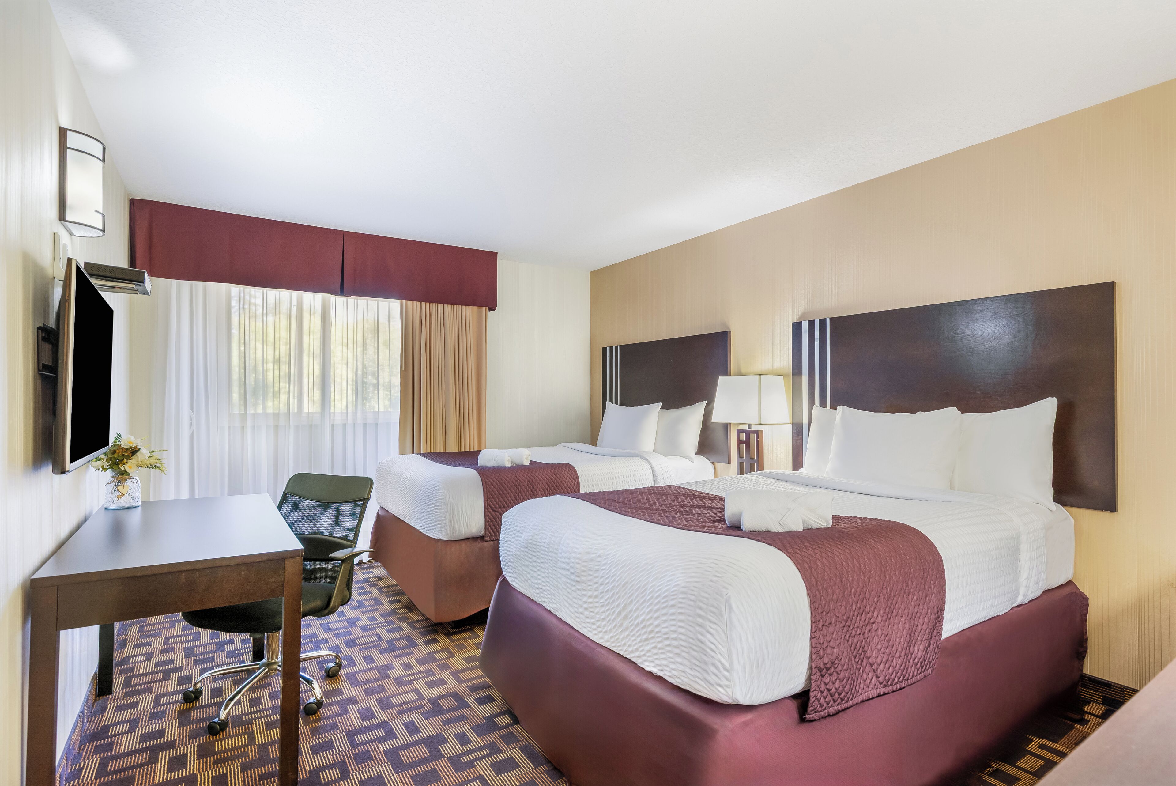 Room, 2 Double Beds, Non Smoking | Desk, iron/ironing board, WiFi (free), alarm clocks