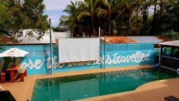 Outdoor pool, pool loungers