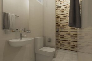 Shower, rainfall showerhead, free toiletries, hair dryer - Non Du Lay Guesthouse (Ko Lanta)