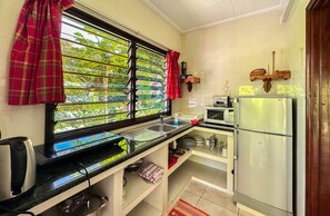 Apartment, 1 Bedroom (Coco Sec) | Private kitchen | Fridge, microwave, stovetop, coffee/tea maker - Cocotier Du Rocher (La Digue)