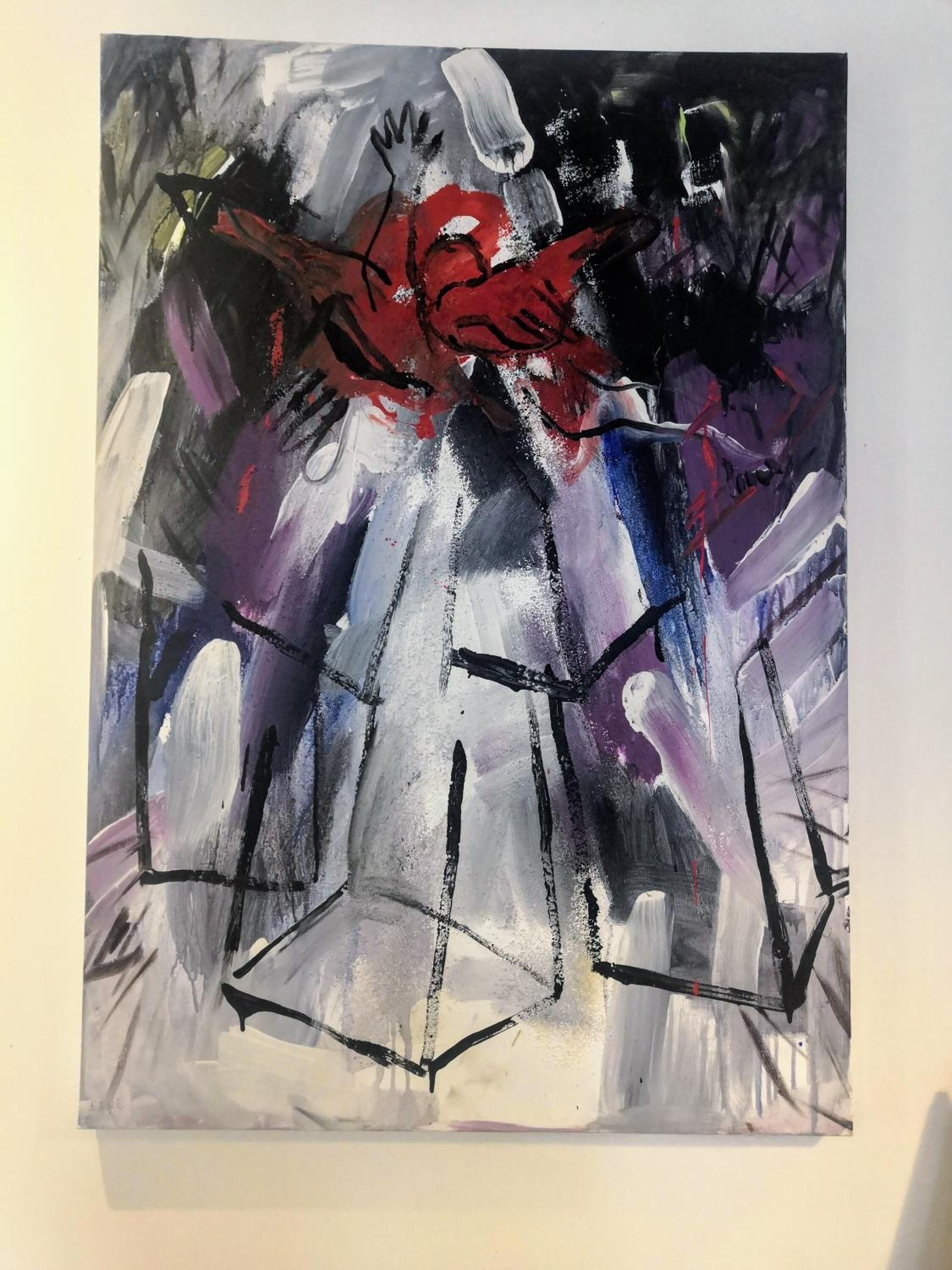 A painting with abstract shapes and colors.