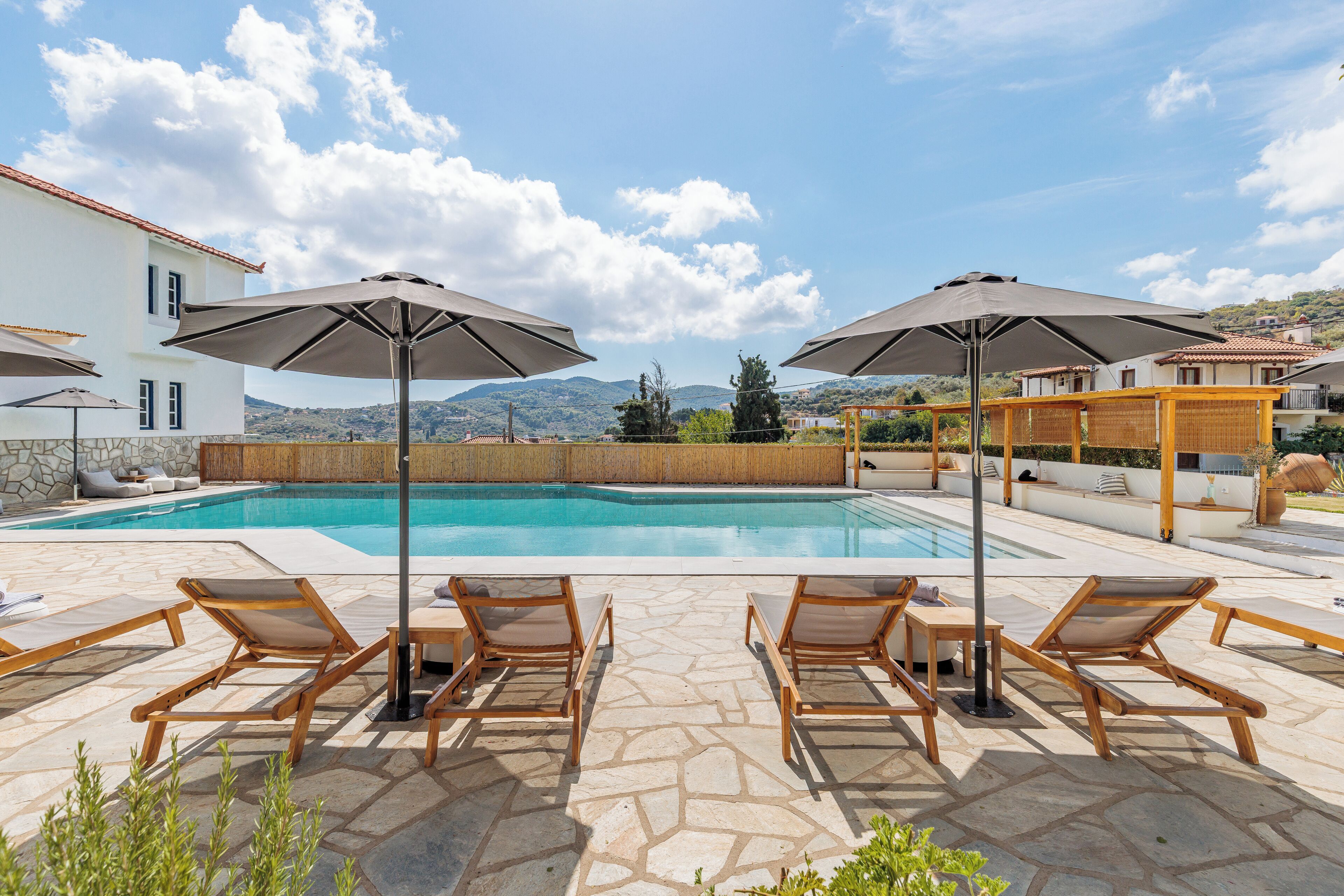 Outdoor pool, open 9:00 AM to 9:00 PM, pool umbrellas, sun loungers