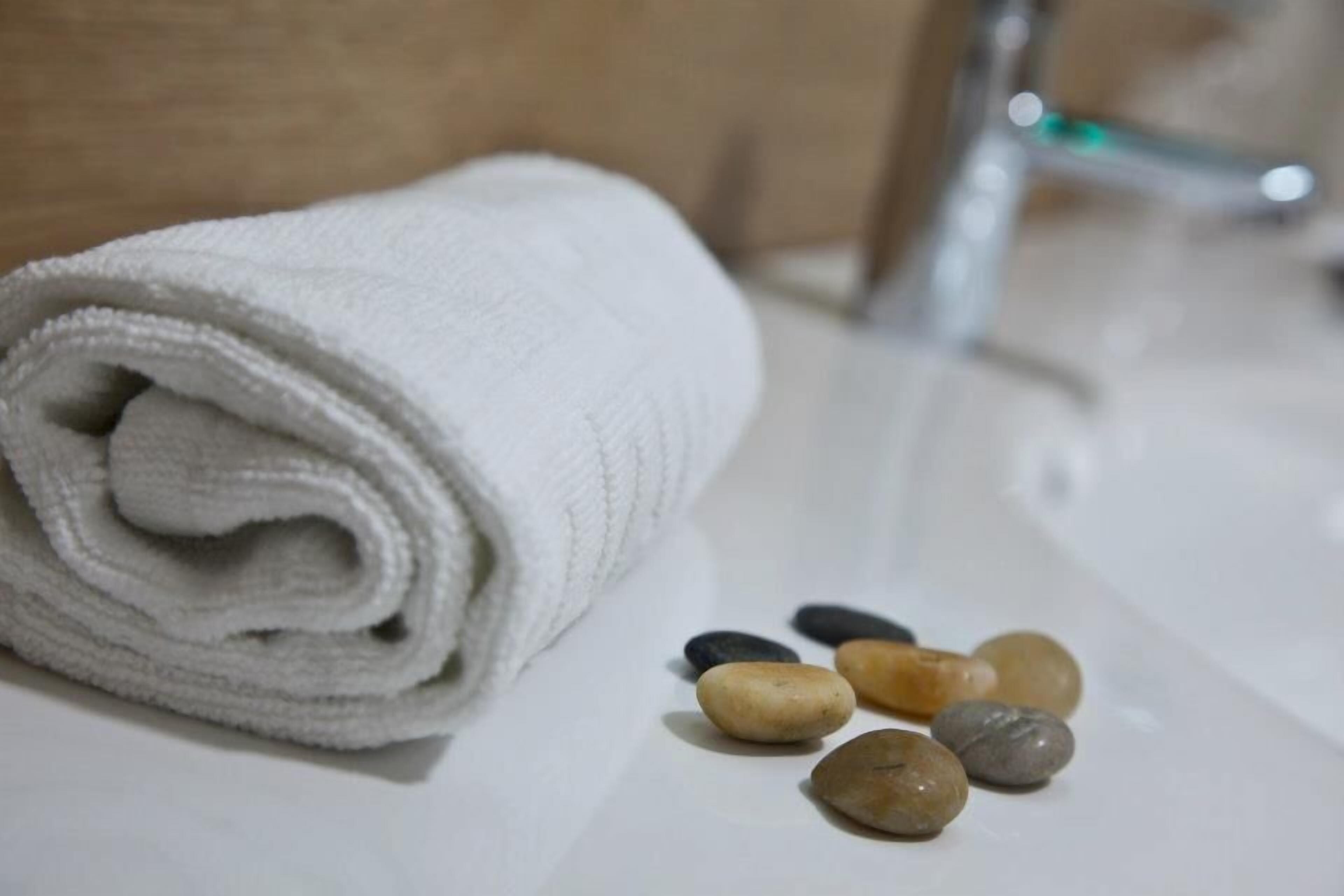 free toiletries, hair dryer, towels