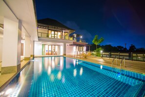 Outdoor pool, a waterfall pool