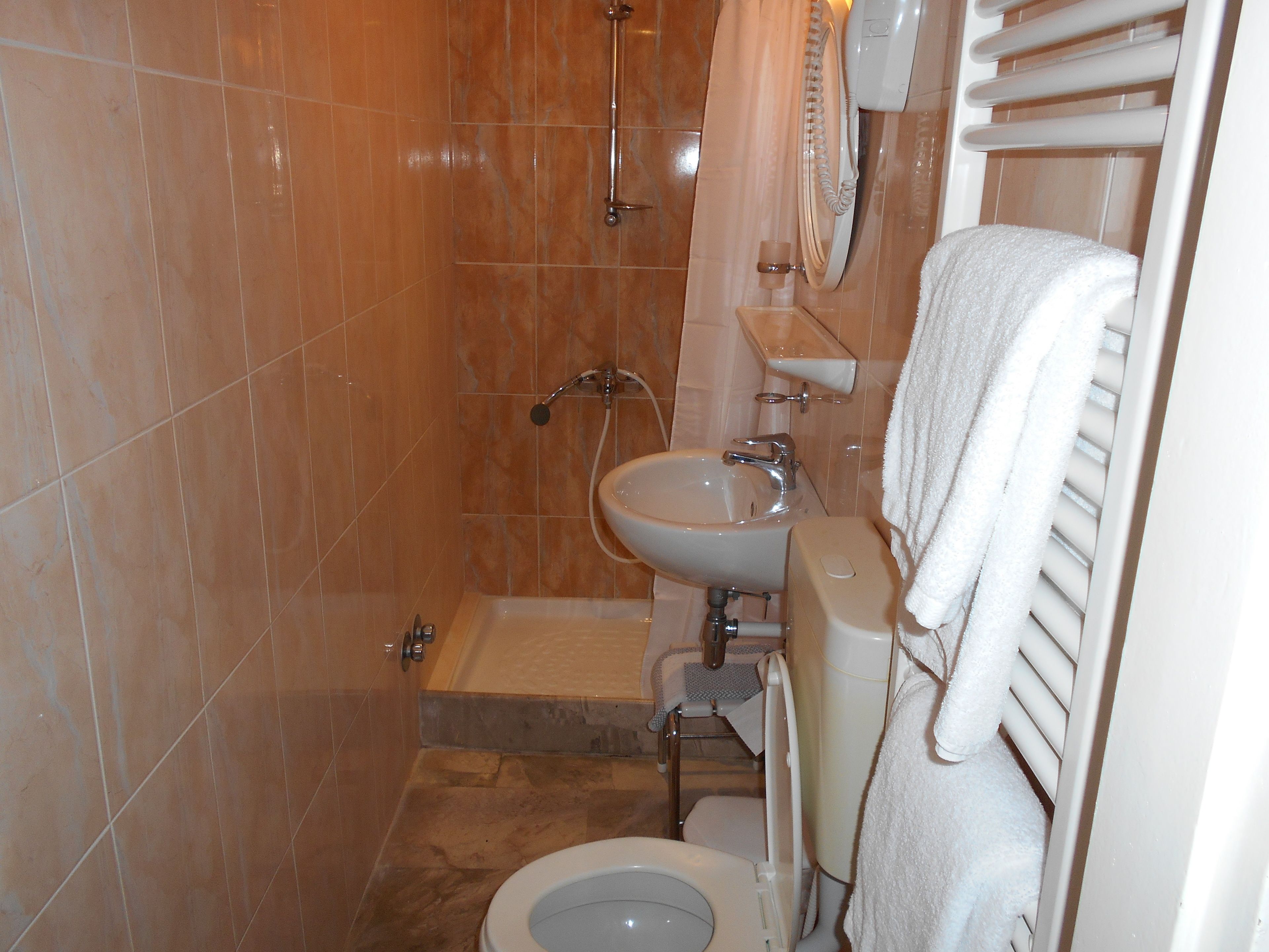 shower, free toiletries, hair dryer, towels