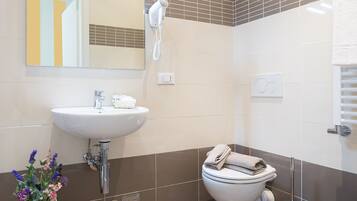 Shower, free toiletries, hair dryer, bidet