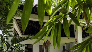 A person sitting on outdoor steps in a covered area with a hammock and potted plants. - Buena Vida Resort and Spa (Daanbantayan)