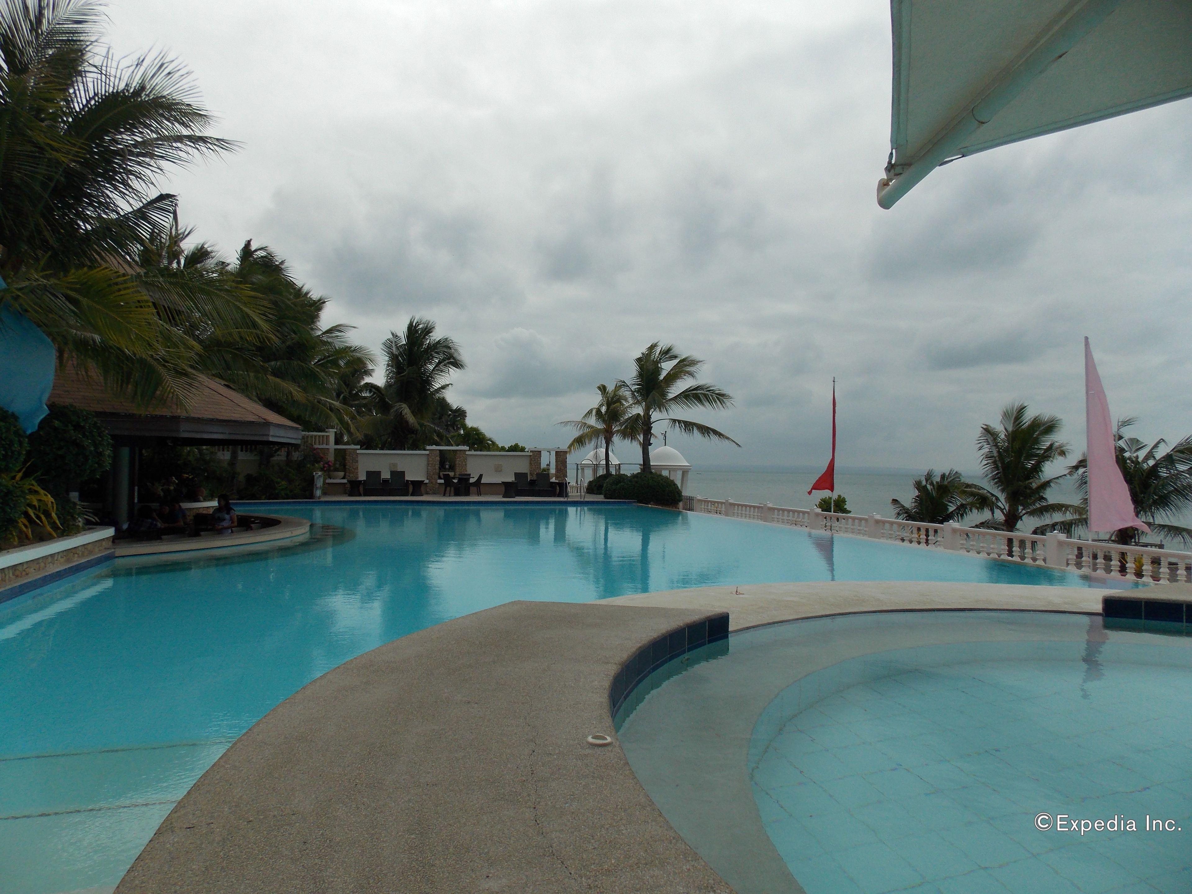 Outdoor pool, pool umbrellas, pool loungers