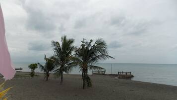Enjoy a tranquil beach scene with a clear ocean view and serene atmosphere.