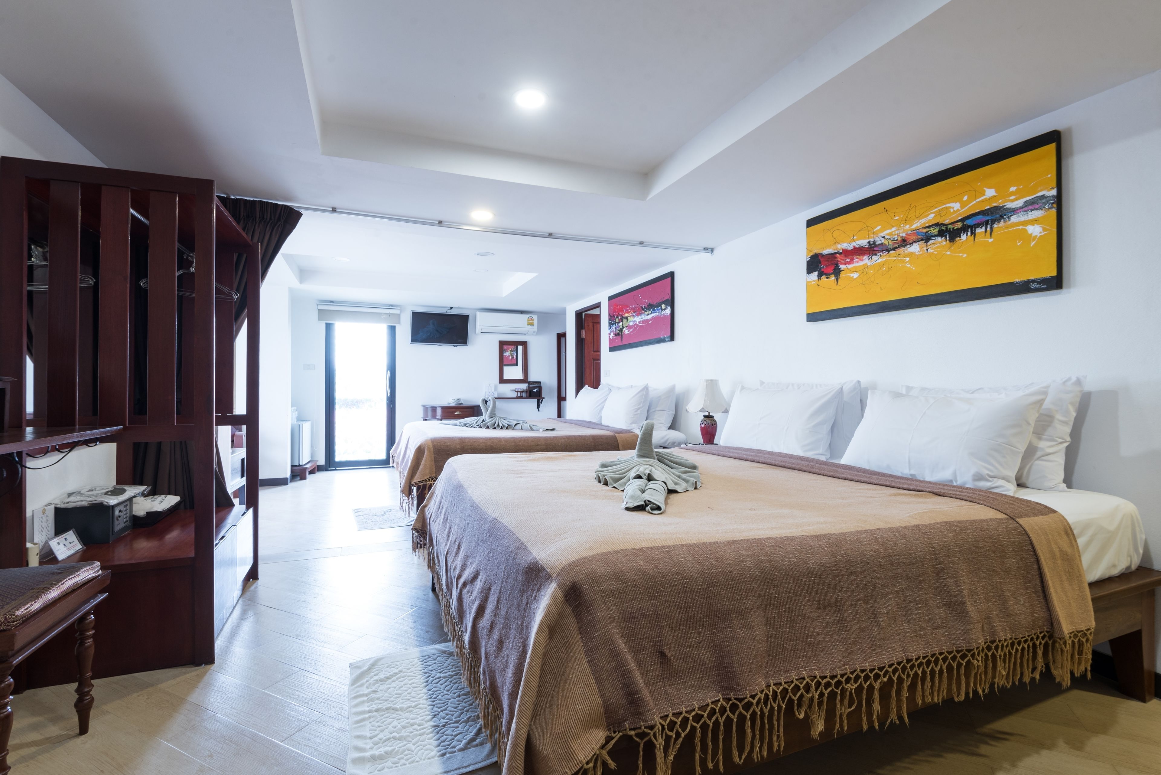 family double room, 2 double beds | in-room safe, desk, blackout curtains, soundproofing