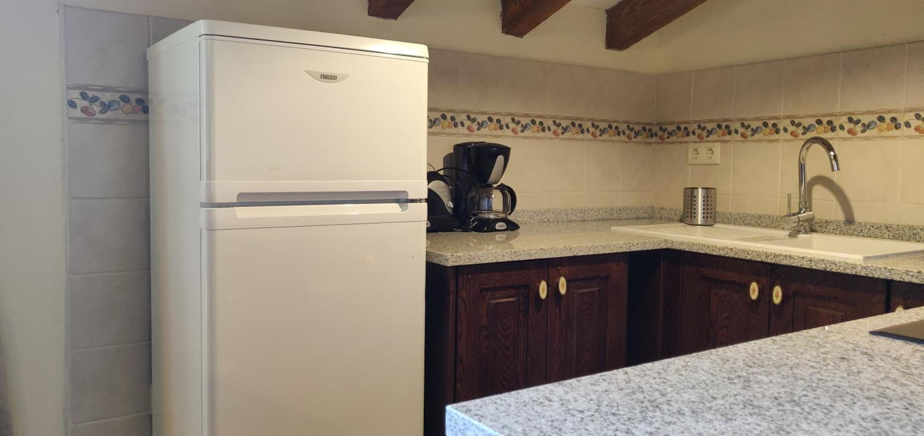 fridge, microwave, coffee/tea maker, toaster