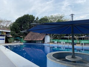 Outdoor pool, pool umbrellas