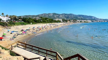 On the beach, white sand