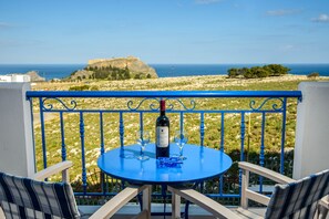 Superior Studio, Sea View (Acropolis View) | Balcony view - 'Lindian Myth' Sea View Studios (Rhodes)