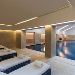 Indoor pool, outdoor pool, pool umbrellas, sun loungers