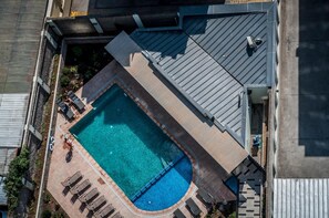 Outdoor pool, sun loungers