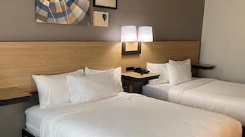 Pillowtop beds, desk, laptop workspace, iron/ironing board
