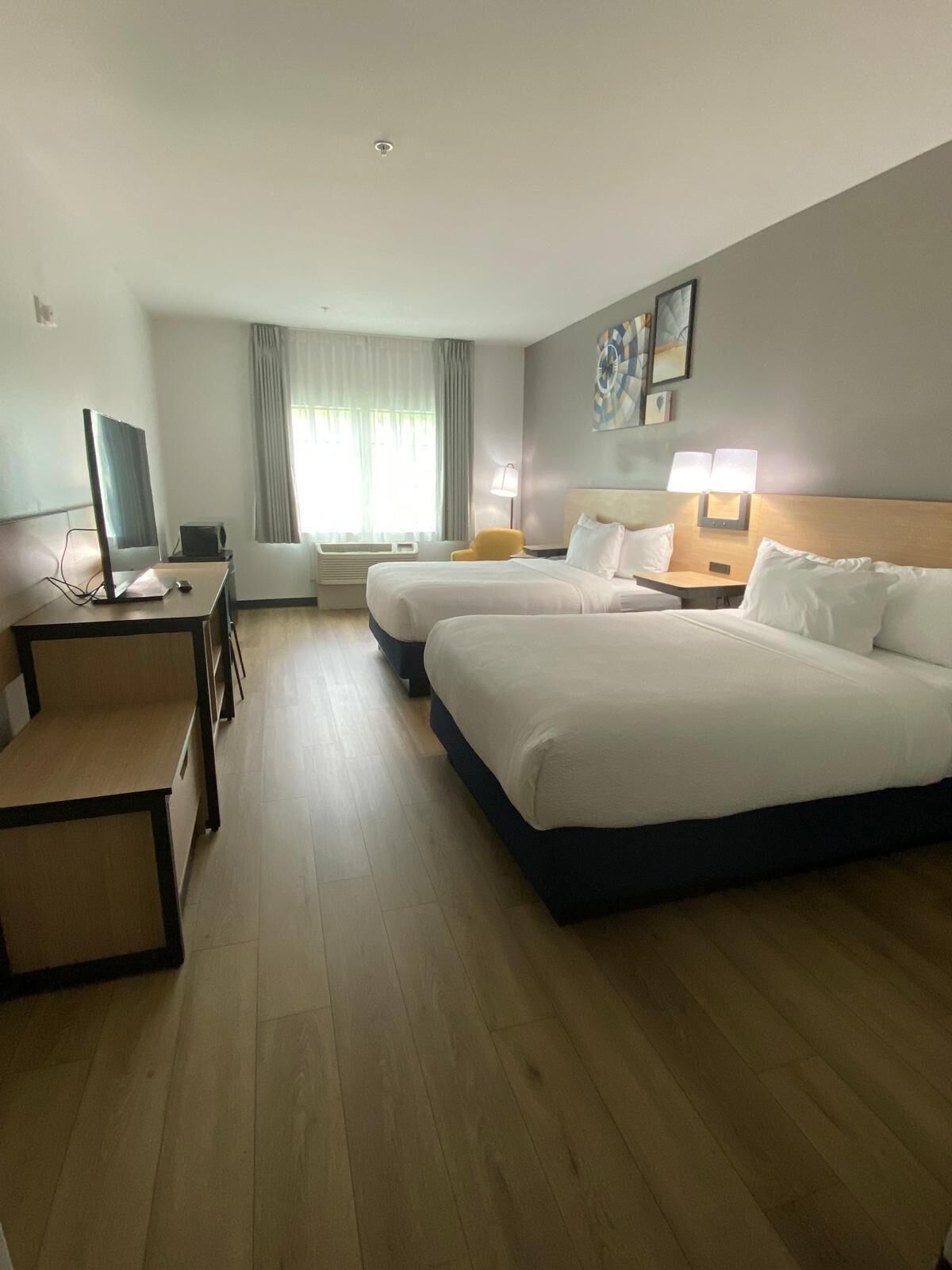 Pillowtop beds, desk, laptop workspace, iron/ironing board