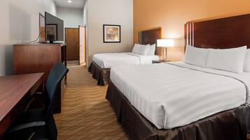 Standard Room, 2 Queen Beds, Non Smoking, Refrigerator & Microwave | Pillow-top beds, desk, laptop workspace, iron/ironing board