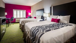 Pillowtop beds, desk, laptop workspace, iron/ironing board