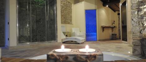 Sauna, hot tub, steam room, Turkish bath, body treatments