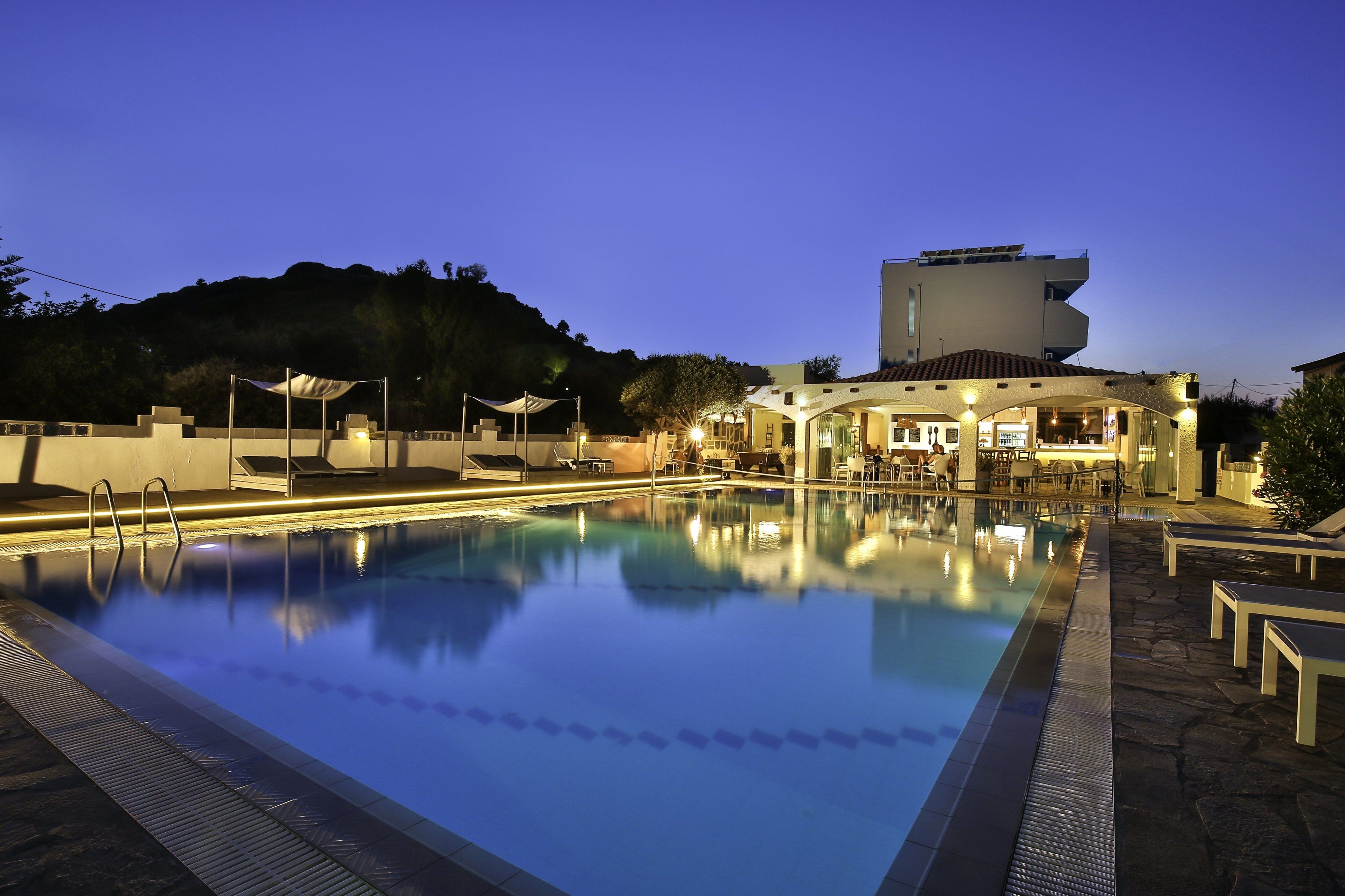 Outdoor pool, pool umbrellas, pool loungers