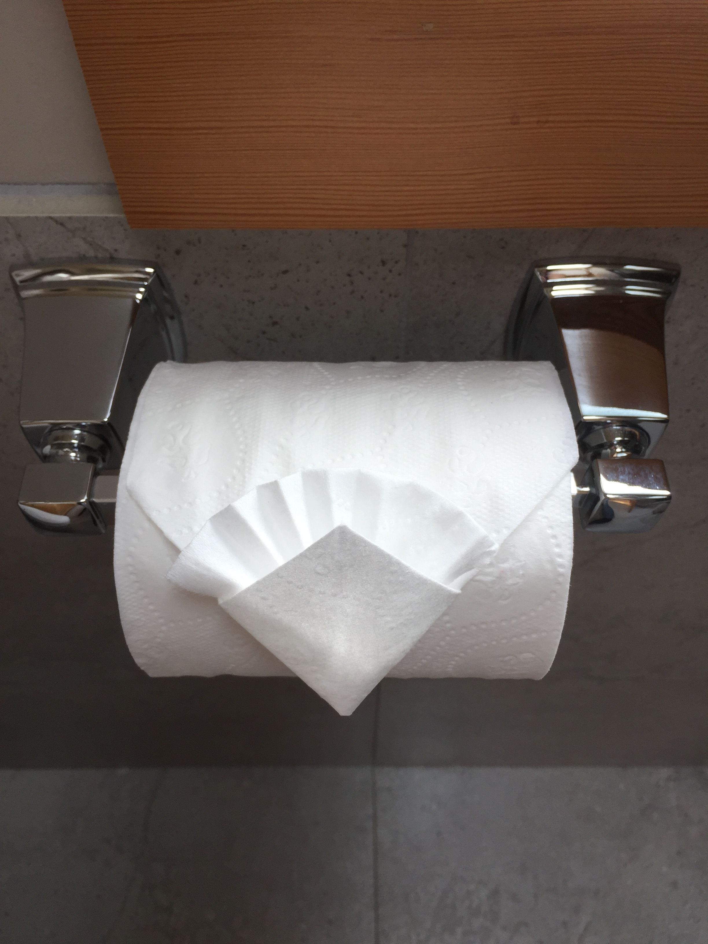 Een roll wc-papier op een chroomhouder in een badkamer.
