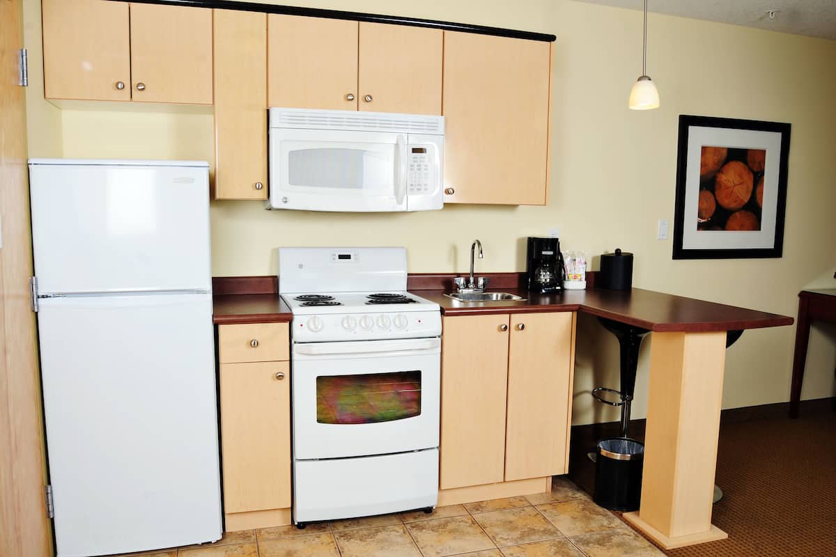 mini-fridge, microwave, coffee/tea maker