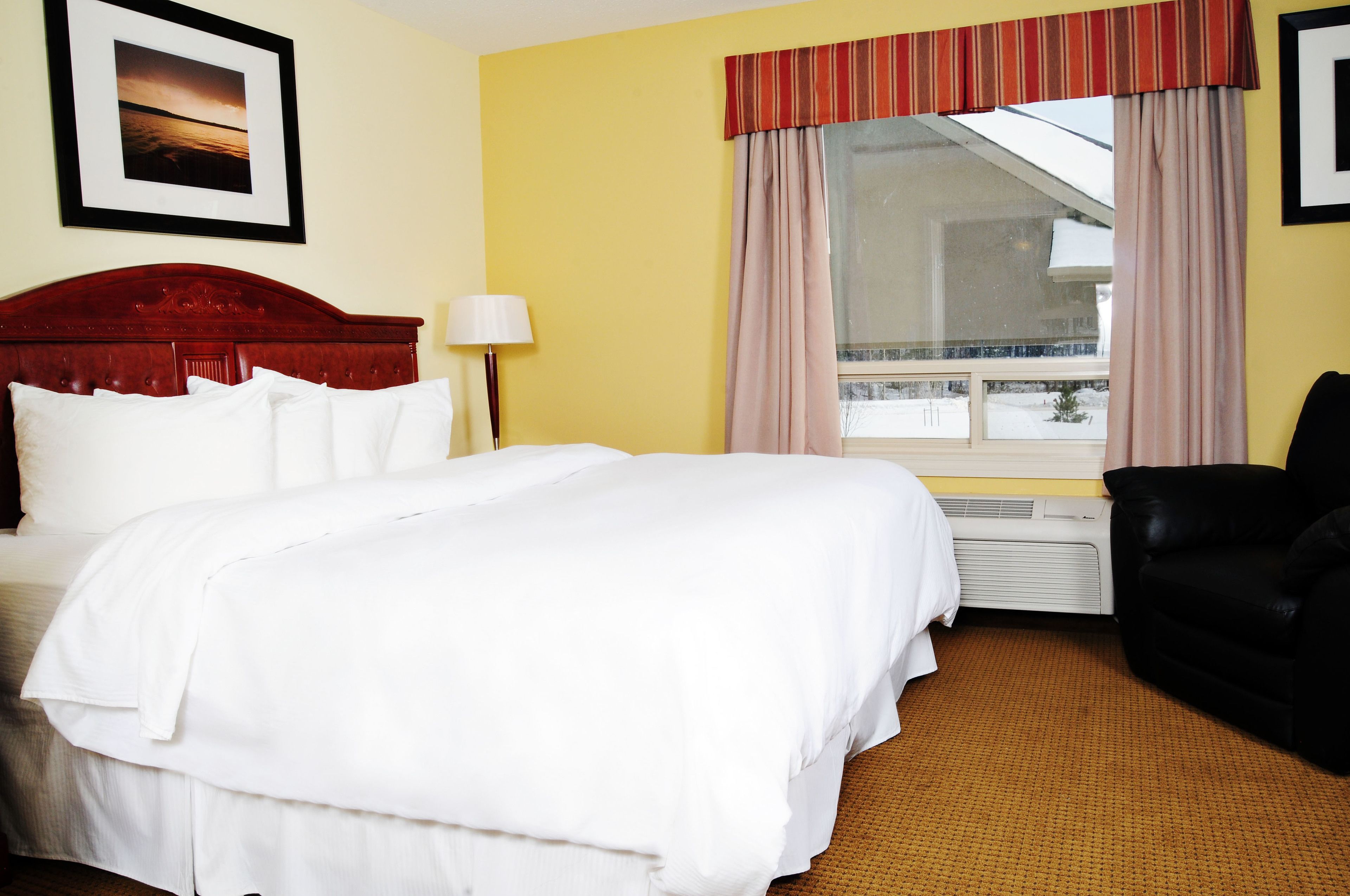 desk, laptop workspace, blackout curtains, iron/ironing board