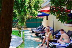 Outdoor pool, pool loungers