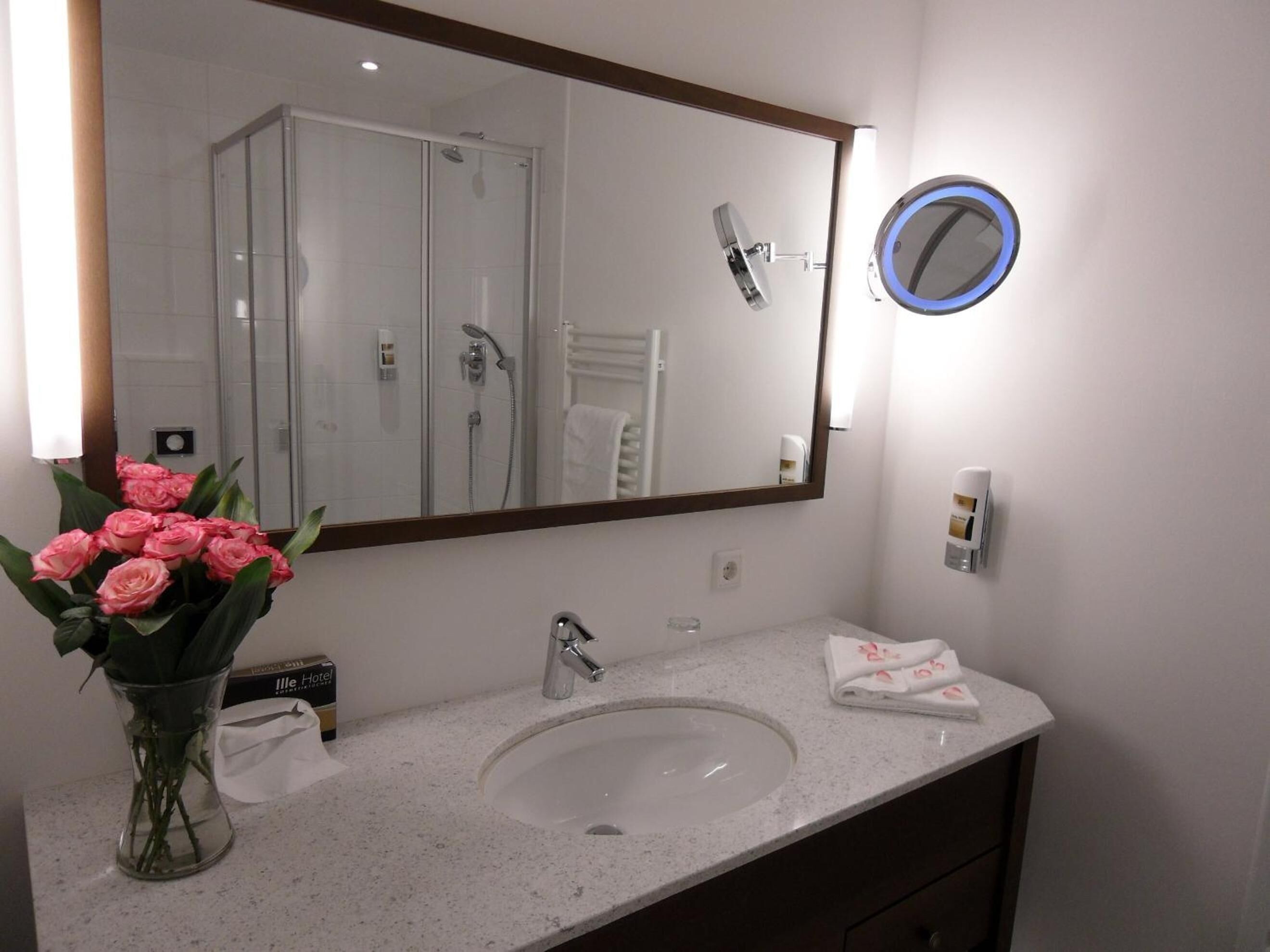 free toiletries, hair dryer, towels