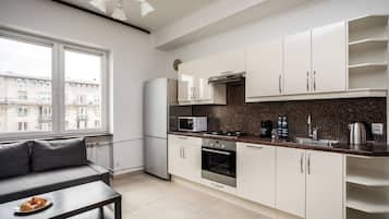 Comfort Apartment, 2 Bedrooms, Kitchenette, City View | Private kitchenette | Full-size fridge, stovetop, coffee/tea maker, electric kettle