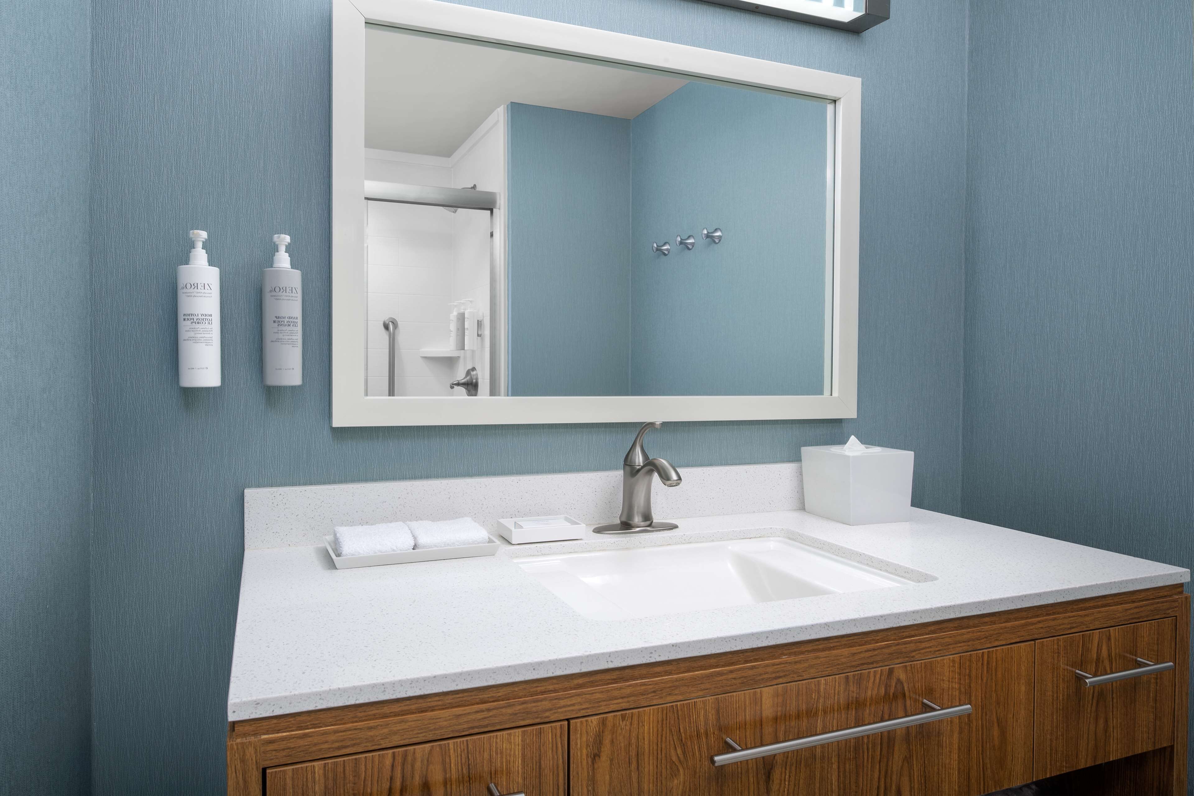 free toiletries, hair dryer, towels