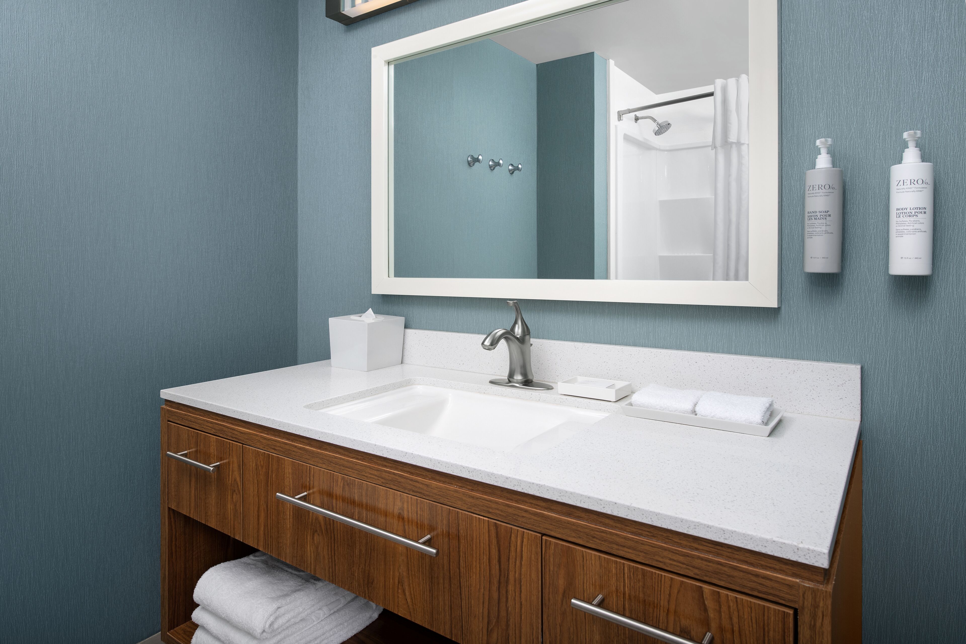 free toiletries, hair dryer, towels