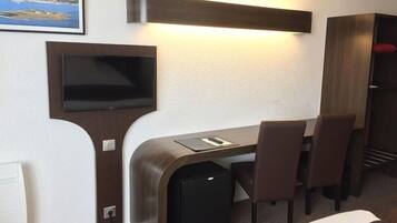 Premium bedding, desk, blackout curtains, soundproofing