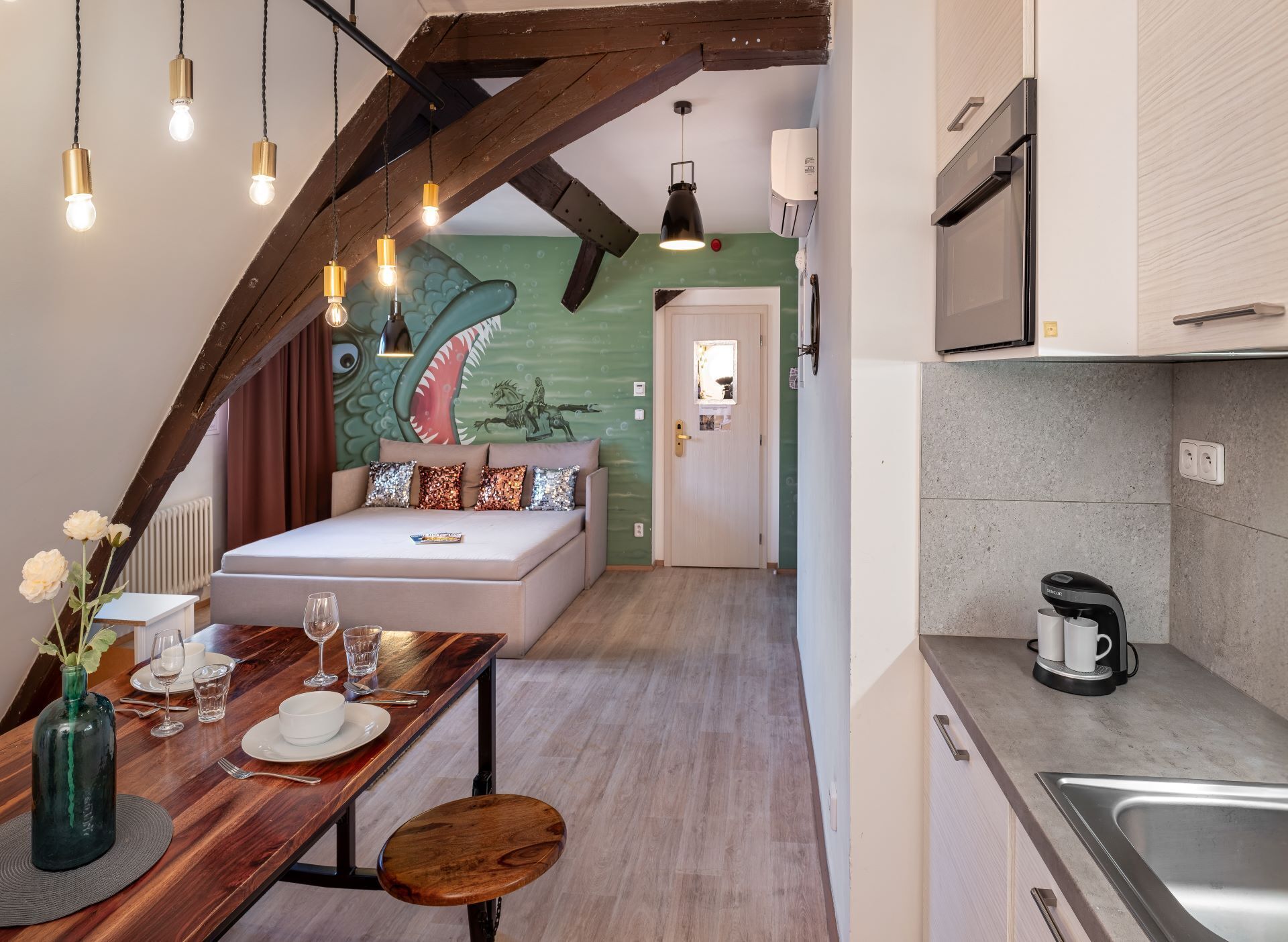 Apartment, 1 Bedroom | Living area | 50-inch flat-screen TV with satellite channels, LCD TV