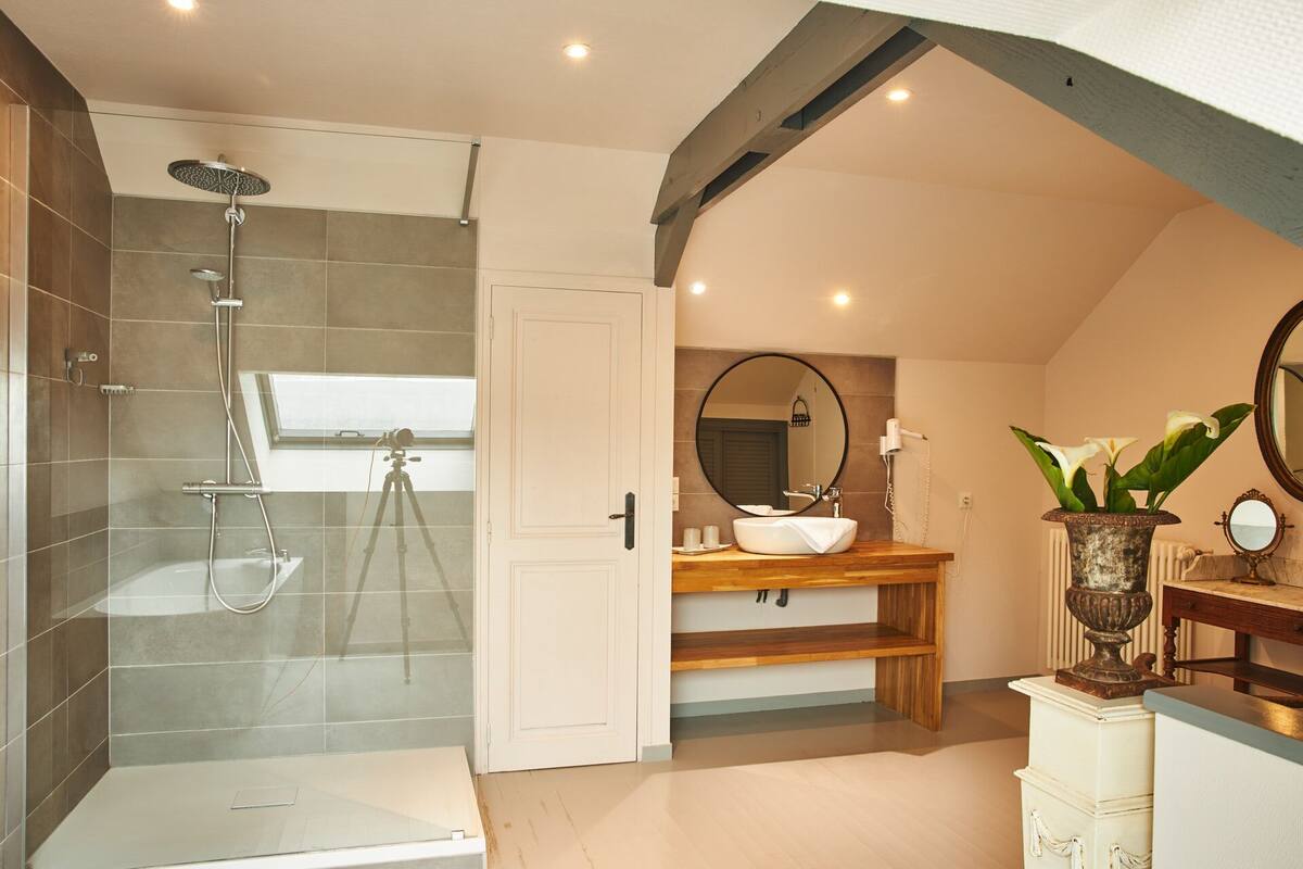 deluxe room, 1 king bed | bathroom | free toiletries, hair dryer, towels