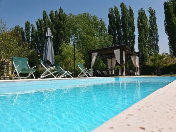 Outdoor pool, pool umbrellas