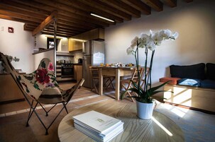 Una televisión de pantalla plana, una chimenea