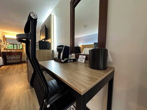 Standard Double Room, 2 Queen Beds | Living area | 32-inch flat-screen TV with cable channels, TV - USA Inn (Wells)