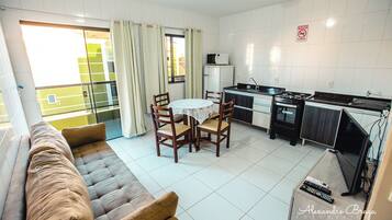 Deluxe Apartment, 1 Bedroom | Private kitchen | Full-size fridge, microwave, oven, stovetop