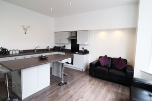 Appartement Luxe, 2 chambres, rez-de-chaussée (Apt 4) | Cuisine privée | Grand réfrigérateur, micro-ondes, four, plaque de cuisson