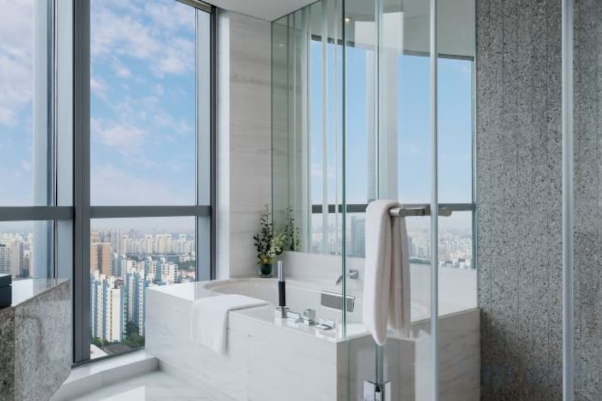 Hair dryer, bathrobes, slippers, towels